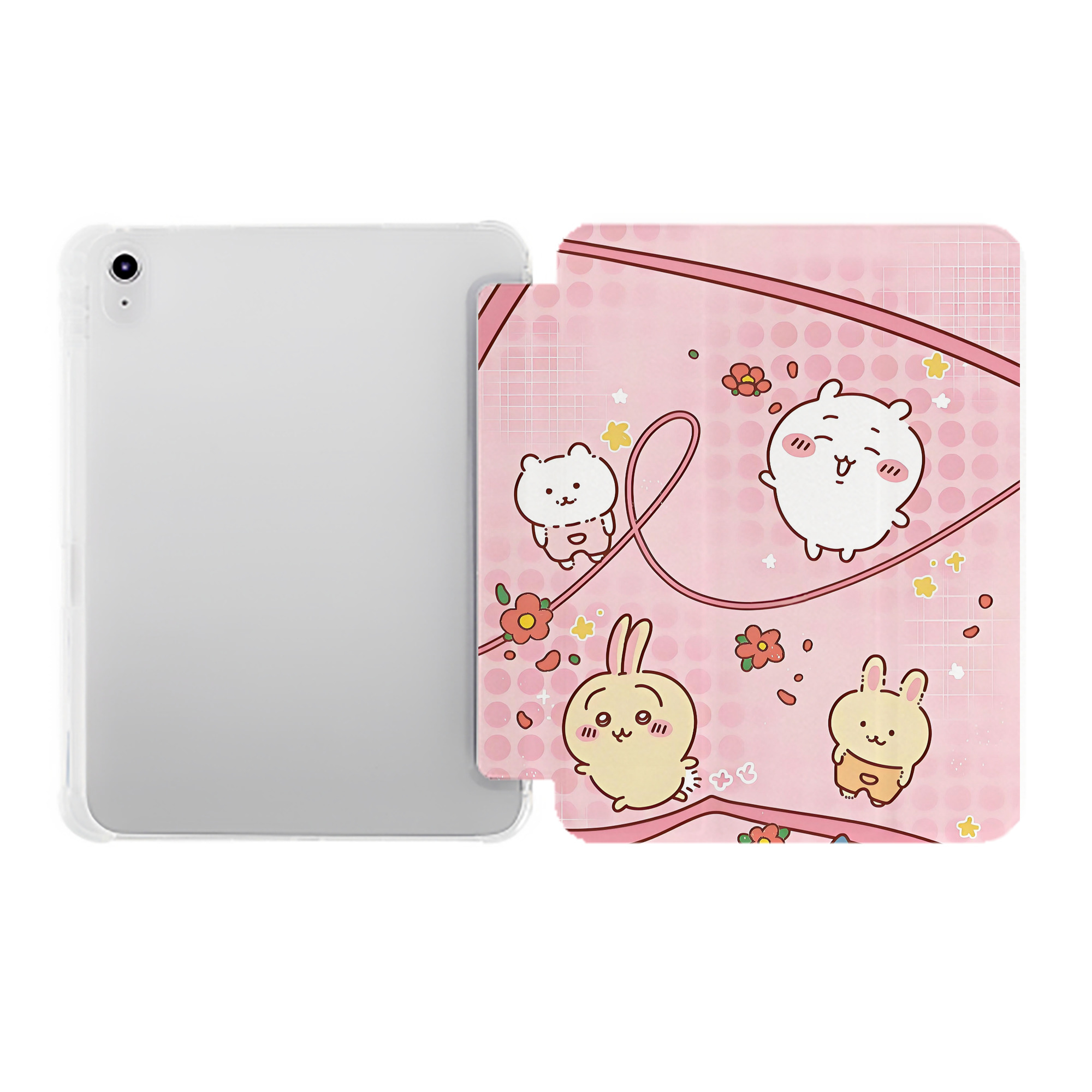 （画像用） ちいかわ Chii-kawa IPad ケース ペン収納付き 三つ折りスタンド PUレザー×シリコン 対応機種9.5/10.5/10.9インチ